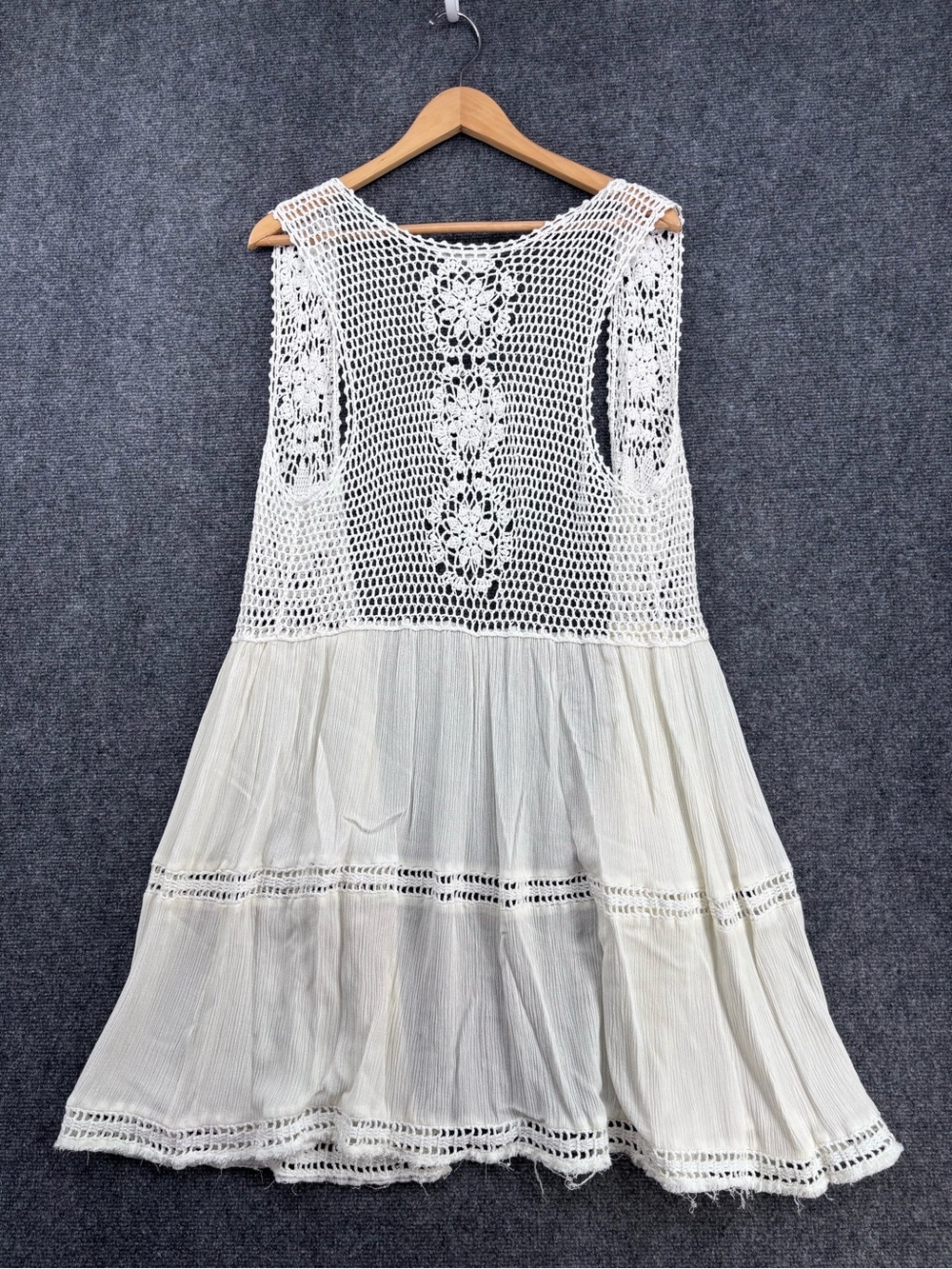 Nygard Ivory Boho Festival Crochet Open Front Duster Vest Women’s M - Picture 3 of 9